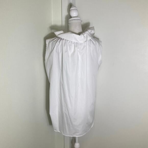 Kate Hewko White Cotton/Poly Sleeveless Ruffle Collar Top Sz L - Picture 2 of 3